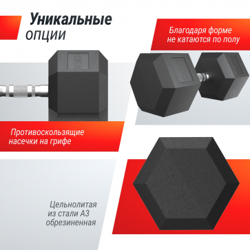 Гантель гексагональная UNIX Fit обрезиненная 37,5 кг / шт. - 4